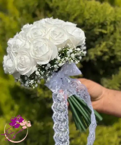 دسته گل عروس رز سفید