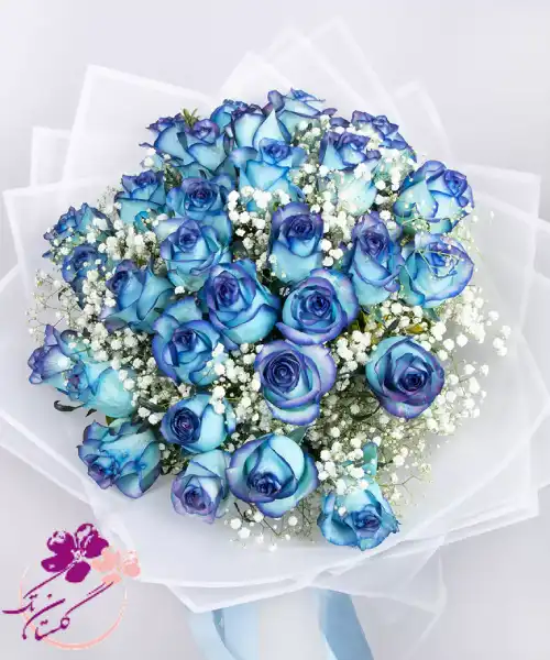 دسته گل رز آبی