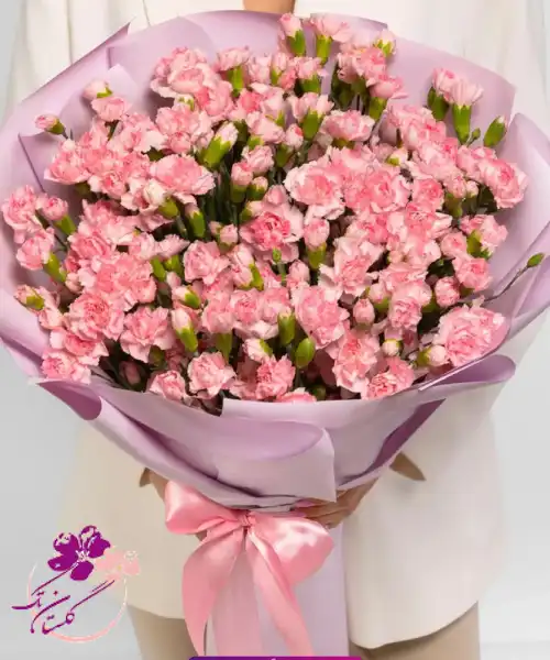 دسته گل تبریک میخک صورتی