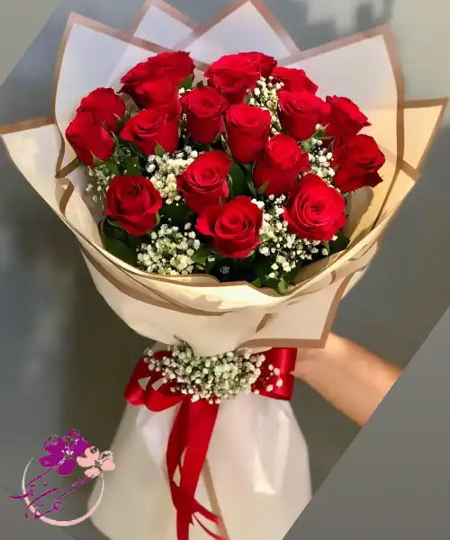 دسته گل تبریک رز قرمز